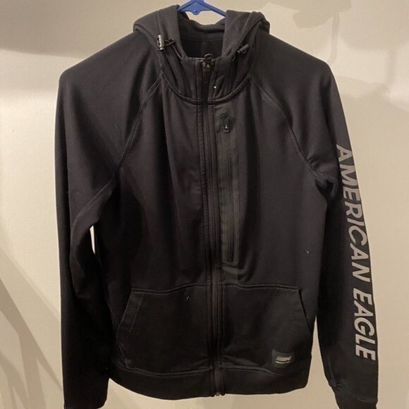 American Eagle Flex Hoodie Men XS Full Zip Black - Picture 1 of 4